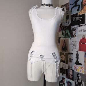 Ribbed Tank Top with Safety Pin Detail Punk Gothic